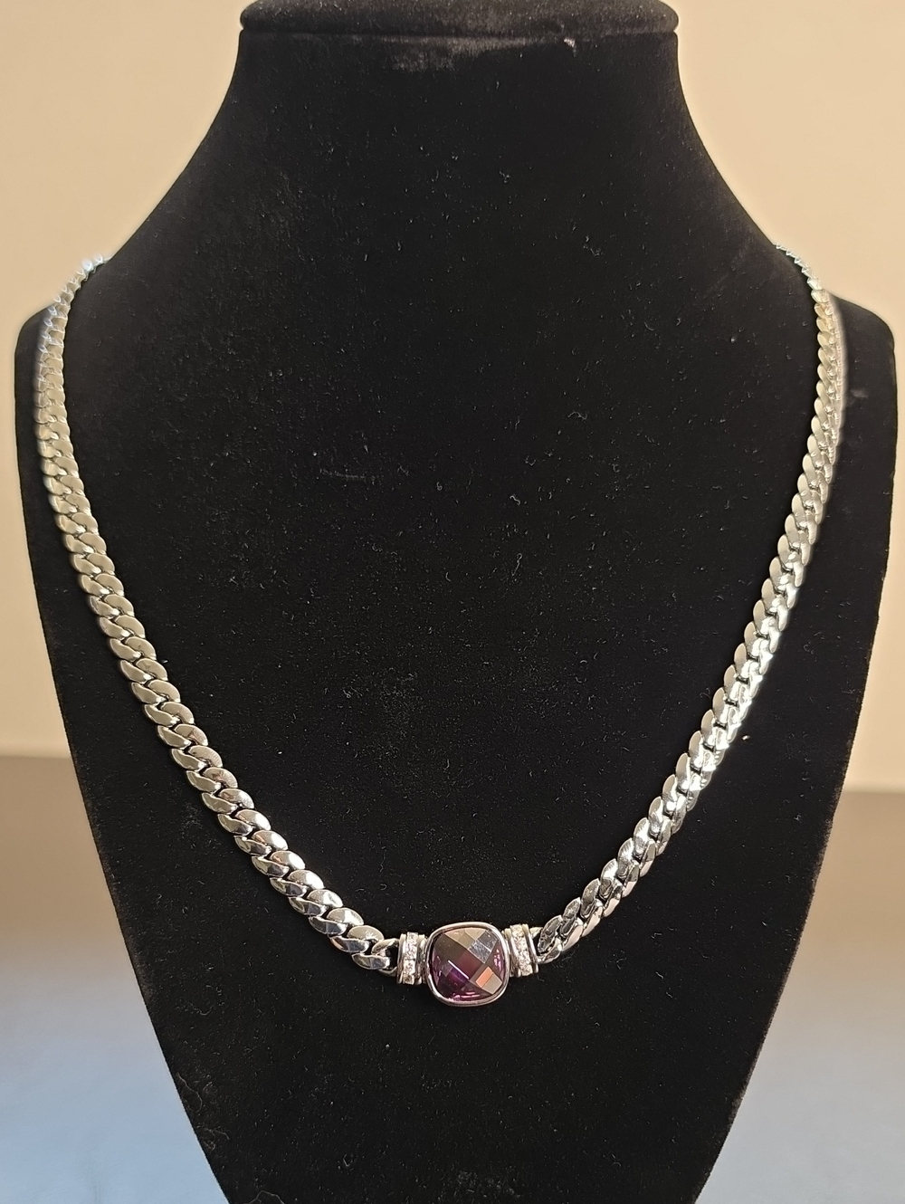 Silver Chain Necklace with Alexandrite Gem Center